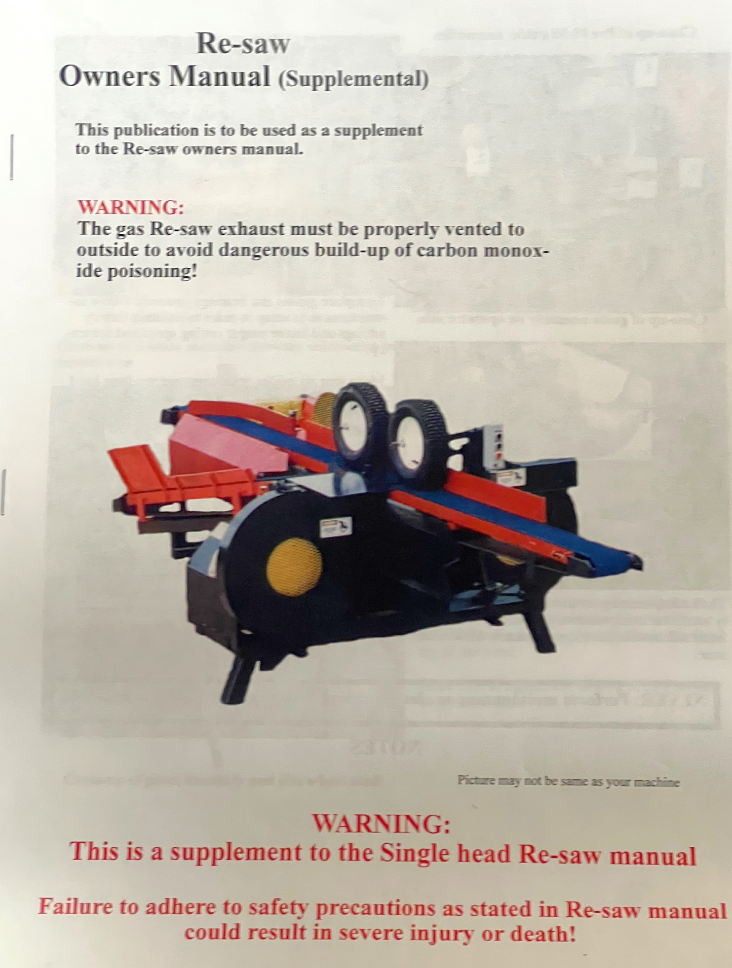 Resaw Owners Manual (Supplemental) Pre 2000s