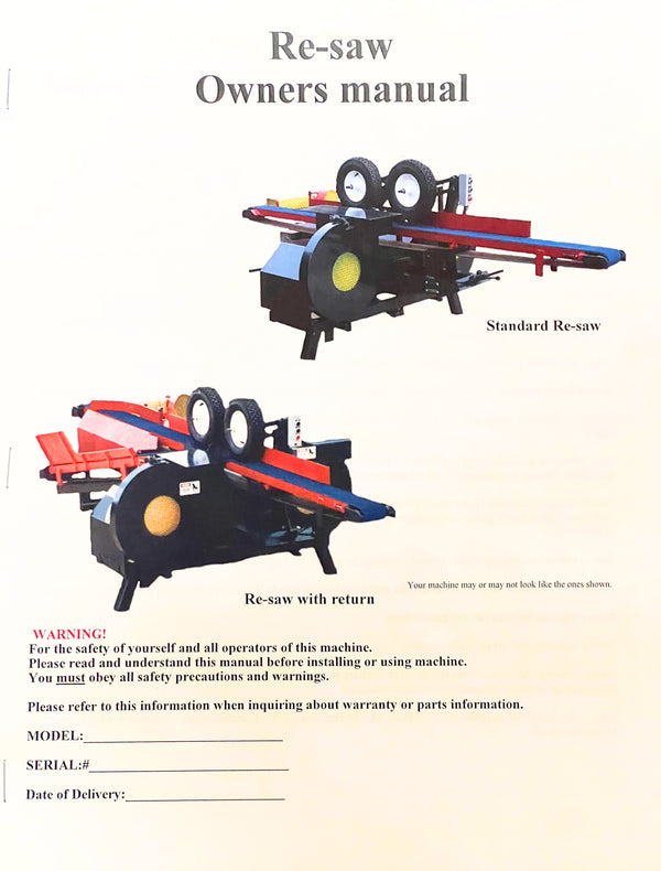 Resaw Owners Manual 2000-up newer model – Morgan Saw Parts